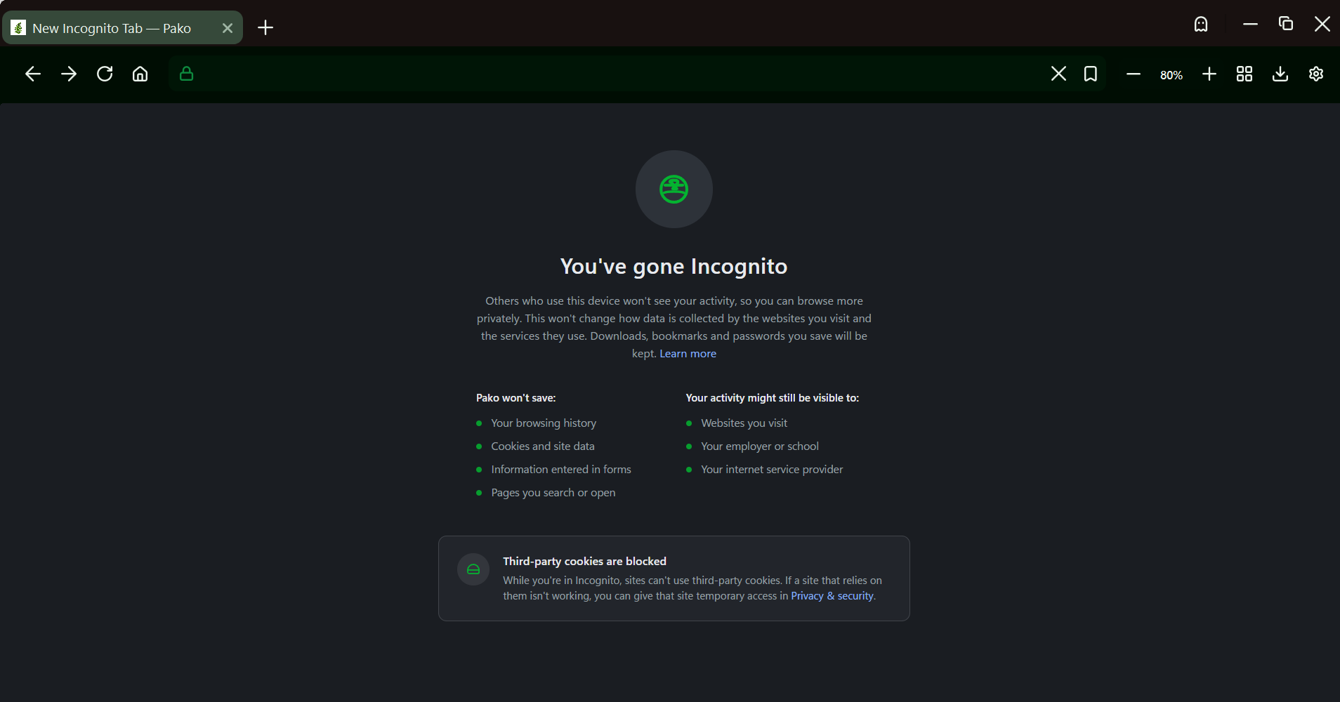 Pako incognito landing page